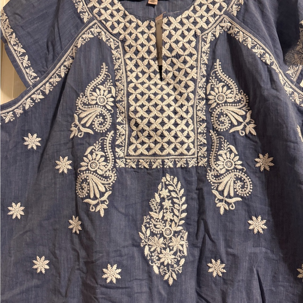 Philosophy Indigo Denim Top with White Embroidery